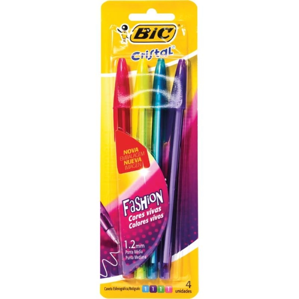 Caneta esferografica Cristal Fashion Pack 04 Cores - Bic