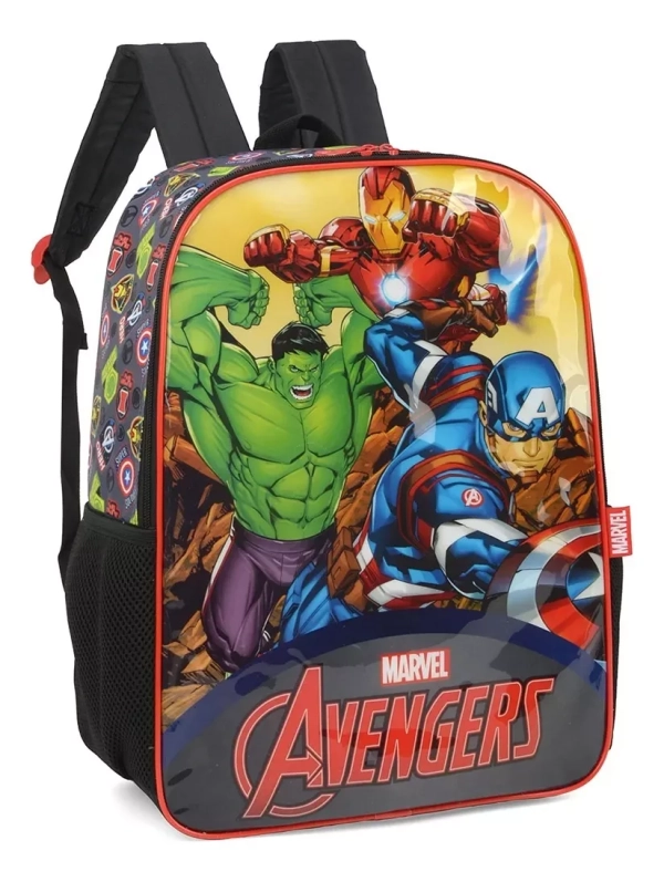 Mochila Escolar Poliéster Vingadores Preto